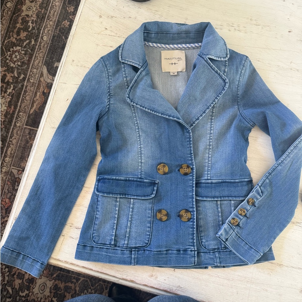 Little Girls size 10Habitual Medium Blue Denim Double-Breasted Jean Jacket